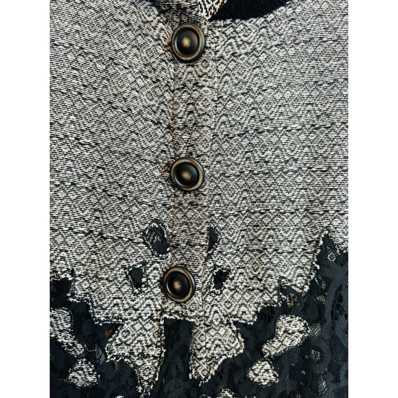 Zozo Medium Black Gray Black Lace Trimmed Knit Cardigan Tweed - Picture 6 of 9